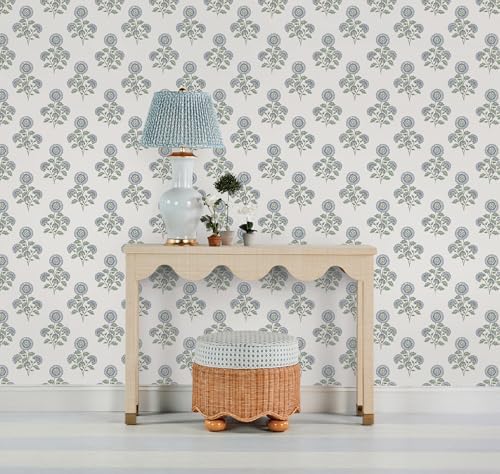 NuWallpaper Flourish Block Print Blue and Green Multi Peel and Stick Wallpaper - Image 3