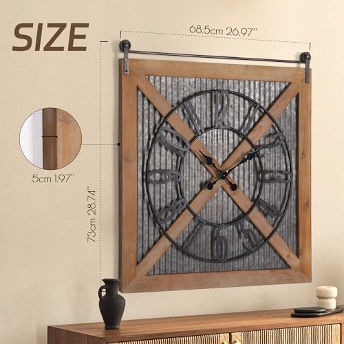 Oakrain Rustic Large Wall Clock, Classic Vintage Hanging Clock, Silent - Image 2