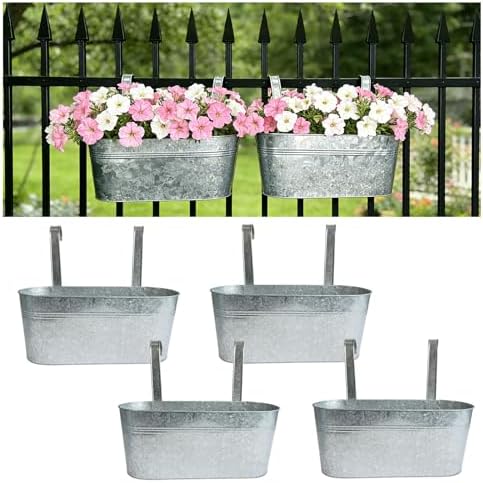 4 Pack 17" Galvanized Hanging Railing Planters by JOYFERNAL
