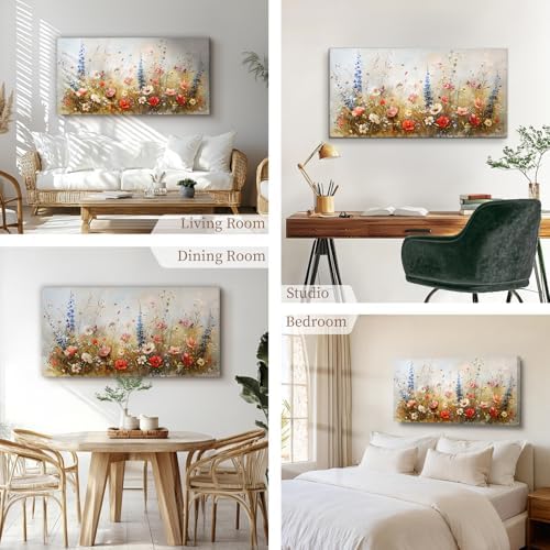 SERIMINO Rustic Floral Wall Art, Wildflower Botanical Canvas Art 20X40 Inch - Image 5