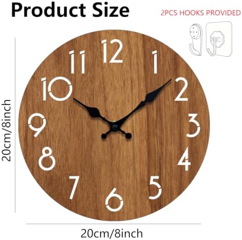 8 Inch Small Wall Clock, Silent Vintage Wood Grain Wall Clocks - Image 3