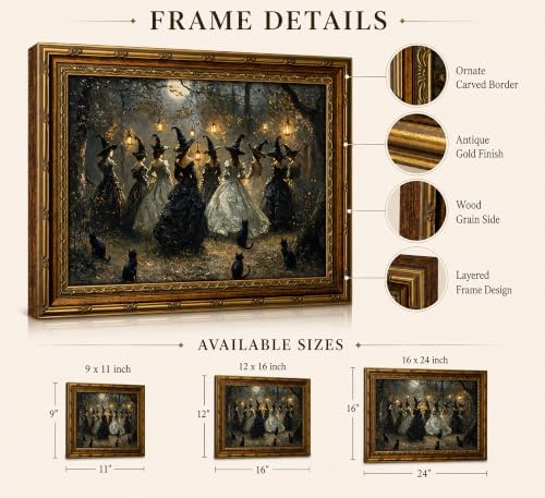 Vintage Gold Framed Canvas Wall Art Dark Academia Gothic Black Cat Painting - Image 2