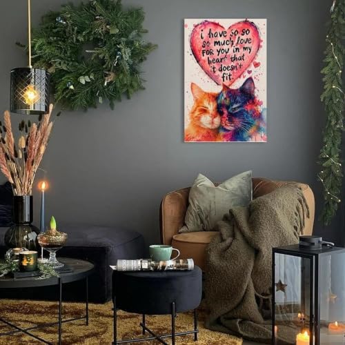 Colorful Cat Couple Love Poster Watercolor Cat Canvas Wall Art - Image 2