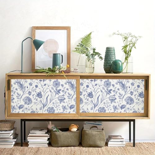 White and Blue Floral Peel and Stick Wallpaper Vintage 17in x 197in - Image 3