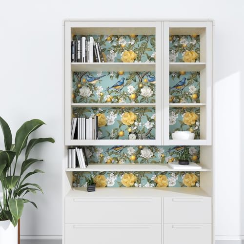 Danodoi Green Vintage Lemon Bird Peel and Stick Wallpaper 17.5" x 118" - Image 4