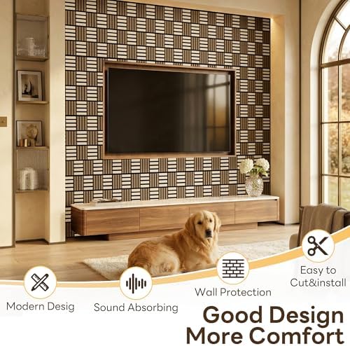 8 Pack Wood 3D Fluted Acoustic Wall Panels, Decorative Slat Wood Paneling - Image 3