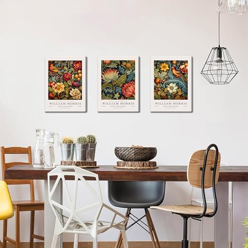 William Morris Canvas Wall Art Set of 3, Vintage Flower and Bird Animal Poster - Image 6