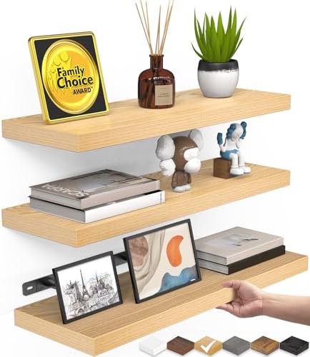 BAYKA Light Oak-Toned Floating Shelves 15.7in, Wall Mounted Shelf by Bayka
