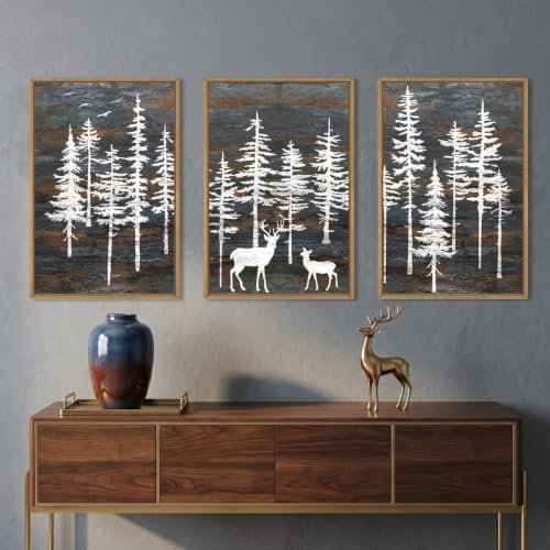 Celestdeco Modern White Forest Framed Canvas Wall Art Set, Minimalist Woodland - Image 2
