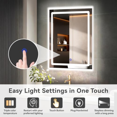 Bathroom Smart Mirrors with LED Lights, 18x24 Rectangle Mirror with 3 Color - Image 5