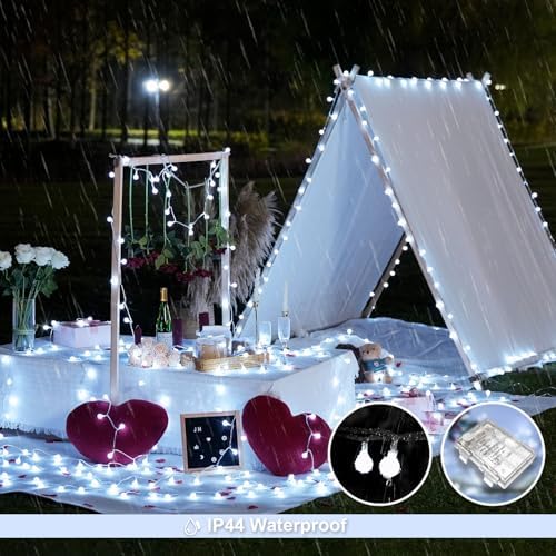 JMEXSUSS 33FT 100 LED Globe White String Lights Battery Operated - Image 3
