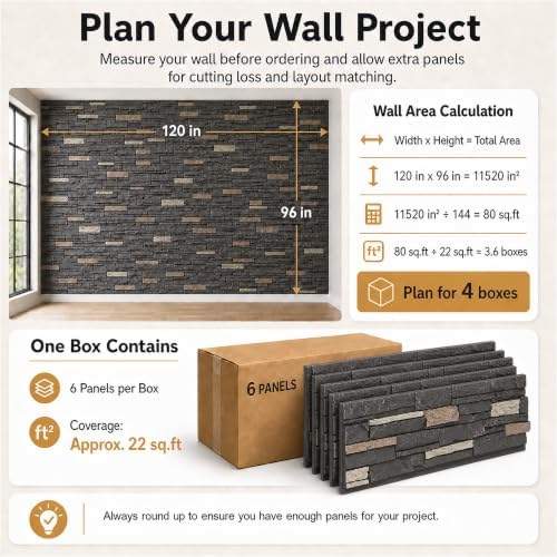 Faux Stone Wall Panels, 6 Pack PU Stone Veneer Panels, 44.9" L x 11.8" H x 1.8" - Image 7