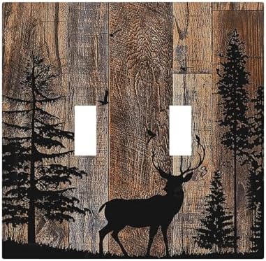 Decorative Switch Plates Rustic Forest Antler Elk Deer Silhouettes Animals Wood by Lightswitchcovers