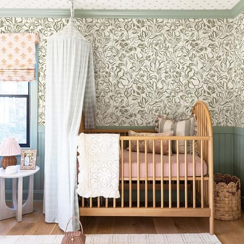 Ismoon Vintage Floral Wallpaper Peel and Stick Beige and Green Contact Paper - Image 4
