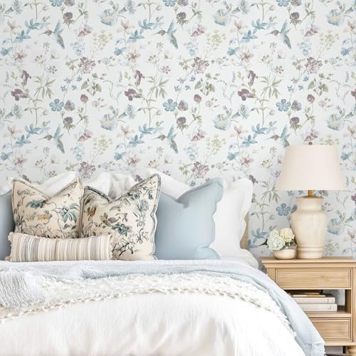 Ismoon Floral and Bird Peel Stick Wallpaper Blue Contact Paper 17.3x393in - Image 6