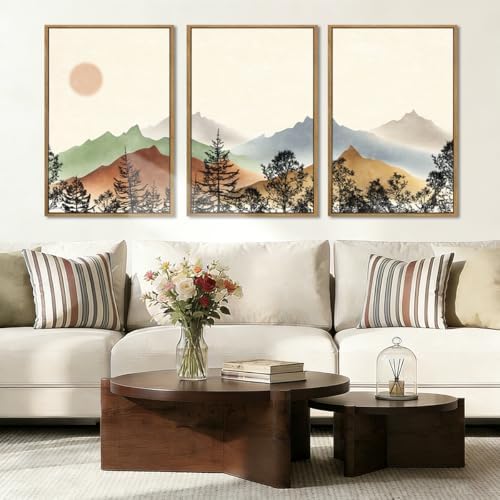 BINCUE Large Boho Mountain Wall Art Framed Wall Decor Watercolor Landscape Art by BINCUE