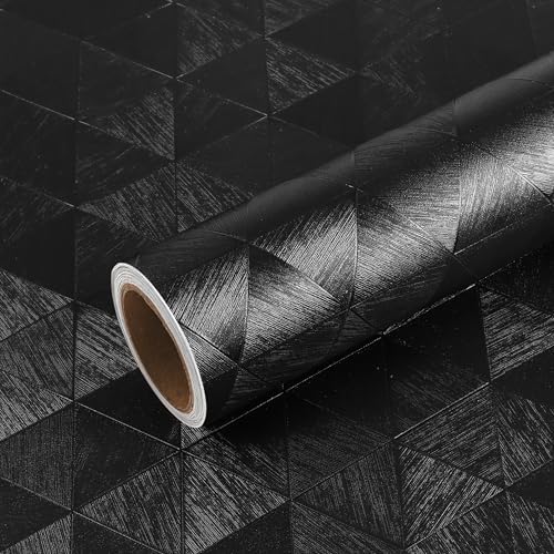 VEELIKE Modern Diamond Black Wallpaper Peel and Stick Textured Thick Black - Image 7