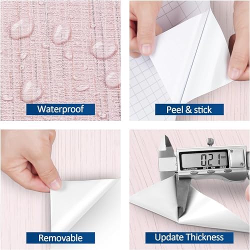 FunStick 15.8"x472" Light Pink Grasscloth Peel and Stick Wallpaper Textured - Image 7