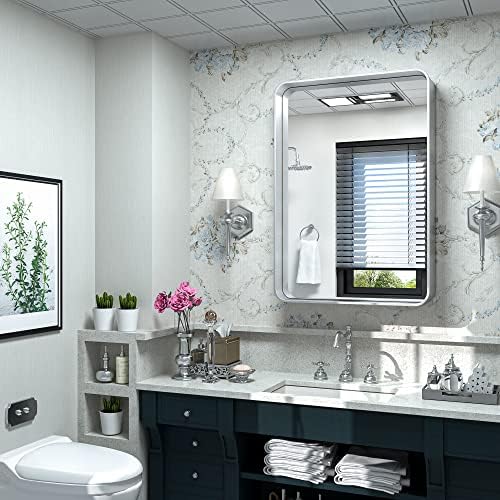 TokeShimi 24 x 32 Inch Brushed Silver Bathroom Mirror - Image 2