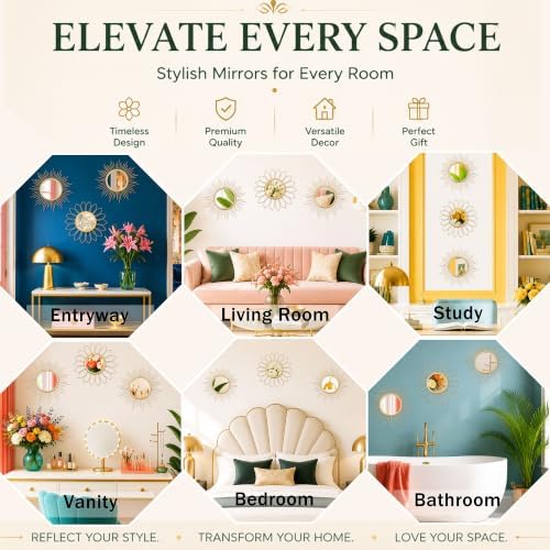 3 Pack Metal Mirrors for Wall Gold Sunburst Wall Mirror Home Decor Wall Art - Image 4
