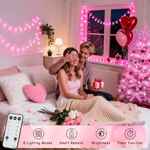 JMEXSUSS 33 ft 100 LED Globe Pink Christmas String Lights Indoor - Image 2