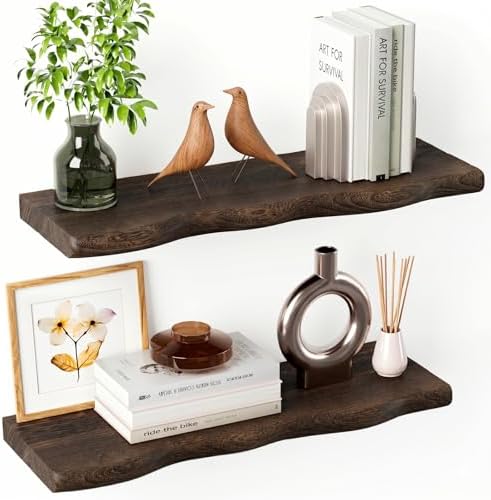 Organic Wavy Edge Floating Shelves, Hidden Brackets, 2 Pack 24 in by Unknown