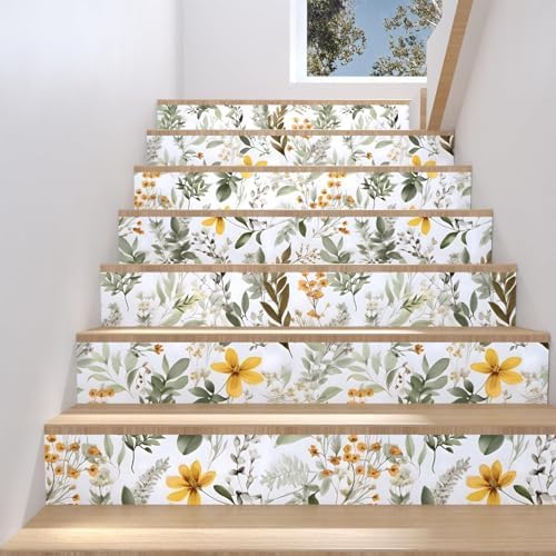 Laatse Vintage Green Yellow Wild Floral Botanical Wallpaper 17.5"x393" - Image 6