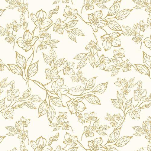 Ismoon Vintage Floral Peel Stick Wallpaper Beige and Gold 17.3x393in by Ismoon