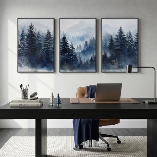 Framed Blue Foggy Forest Mountain Wall Art - Image 3