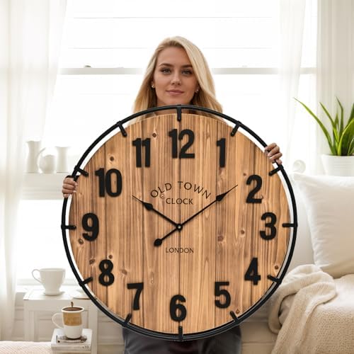 30 Inch Farmhouse Wall Clock Large Old Town Vintage Rustic Wooden Clock by MICWIC
