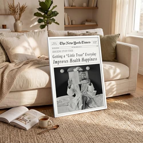 Funky Black and White Newspaper Wall Art 8x10 in White Framed Humor Quotes - Image 4