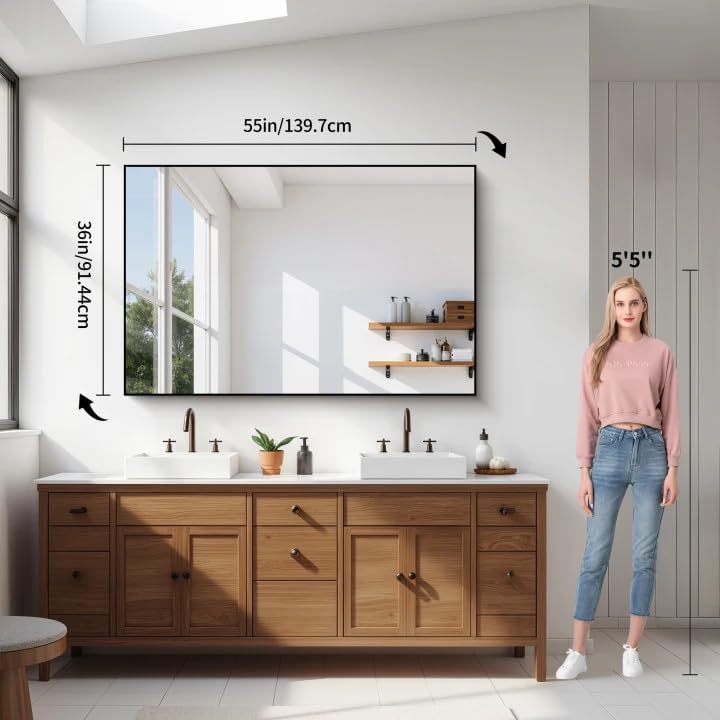 YIROMAN Bathroom Mirror 55"x36", Large Matte Black Bathroom Mirror - Image 3