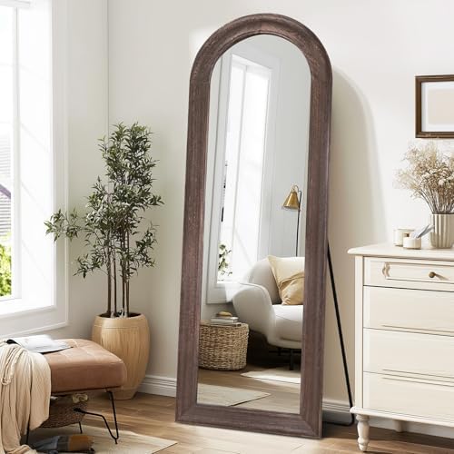 65x22 Solid Wood Arched Full Length Mirror, Elegant Brown Finish by ABSWHLM