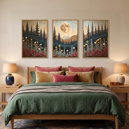Vintage Moon Forest Framed Canvas Wall Art Set -16''x24''x3 - Image 4