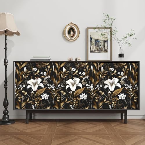 Laatse Vintage Dark Black Golden Floral Peel and Stick Wallpaper 17.5"x197" - Image 3