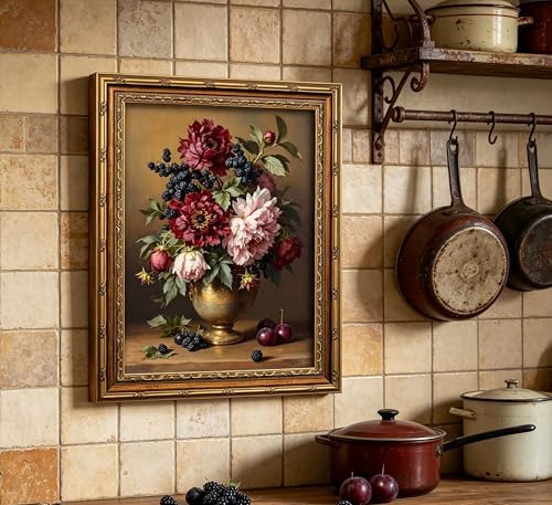 xikafou 3D Textured Canvas Wall Art, Vintage Carved Gold Frame, Peony - Image 6