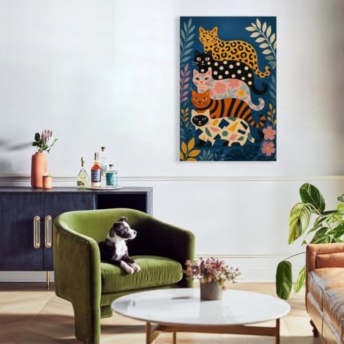 Colorful Cats Poster Whimsical Feline Animal Canvas Wall Art - Image 6