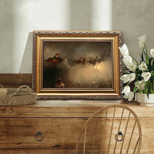 uniro Vintage Gold Framed Wall Art, Vintage Christmas Santa Claus Canvas Art - Image 4