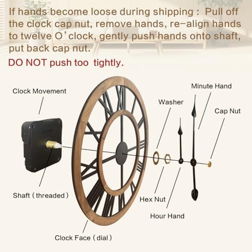 30 Inch Oversized Rustic Wall Clock Silent Non-Ticking Wooden Wall Clocks - Image 6