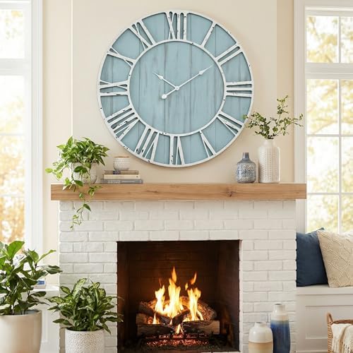 EMAX HOME Large Farmhouse Wall Clock 30 Inch Vintage Blue Wooden Wall Clock - Image 2