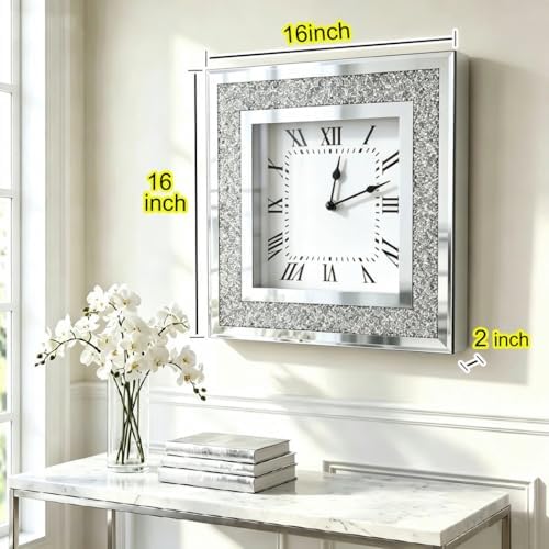 Crystal Crush Diamond Mirrored Square Wall Clock - Image 2