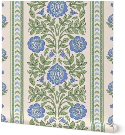 Spoonflower Indian Floral Blue Peel and Stick Wallpaper by Spoonflower