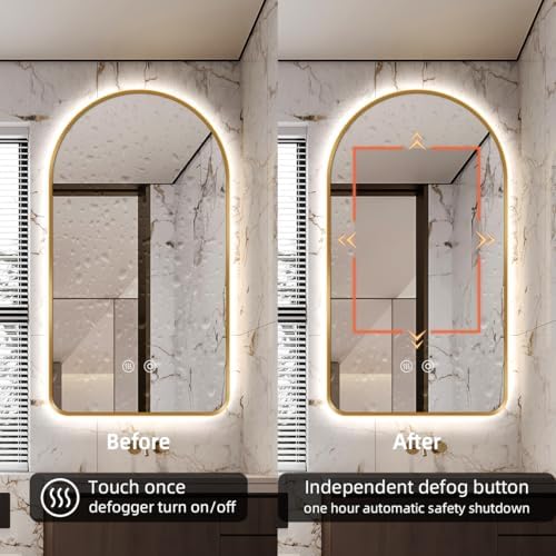 32"H x 20"W Arched LED Bathroom Mirror, Brushed Gold Framed Backlit Vanity - Image 7