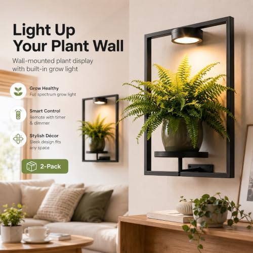2 Pack Plant Wall Shelf with Grow Light, Wall Mounted Indoor Plant Shelf - Image 2