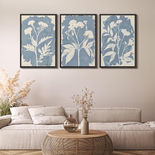 MUDECOR Framed Canvas Print Wall Art Blue Botanical Silhouette Soft Blue - Image 5