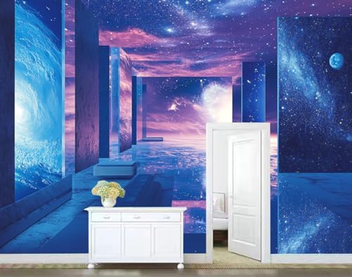 Blue Purple Wall Mural Wallpaper Space Geometric Structures Surreal Style - Image 4