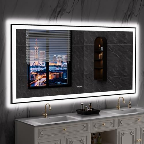 LOAAO 84"X32" LED Bathroom Mirror Black Framed by LOAAO