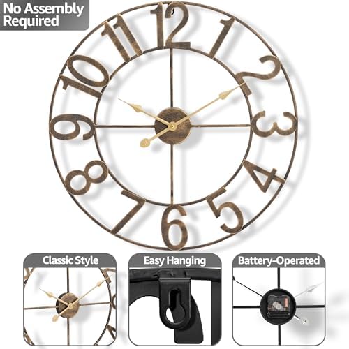 Sorbus Large Wall Clock, Metal Frame, Battery Powered - Image 6