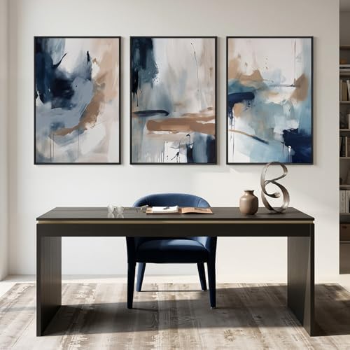 Large Framed Blue Neutral Abstract Wall Art - Image 4