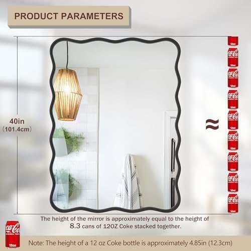 PROHOMEWARE 28x40 Black Wavy Irregular Large Bathroom Mirror, Wall-Mounted - Image 2